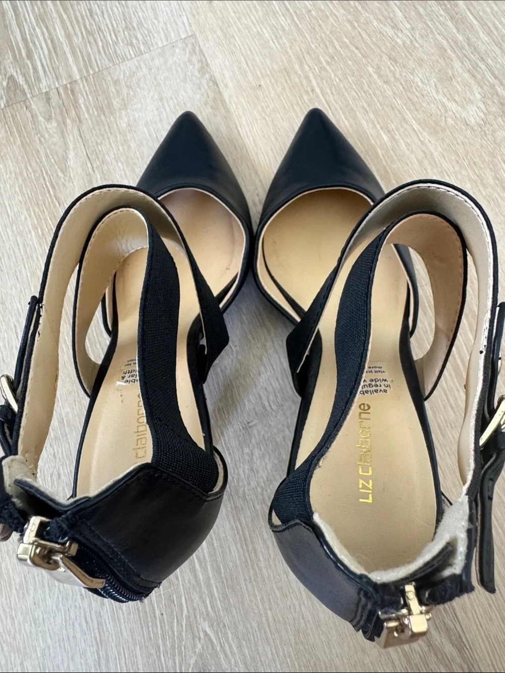 Liz Claiborne Black Pointed-Toe Ankle-Strap Pumps